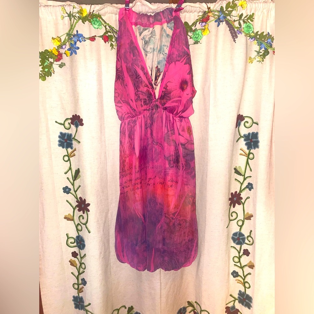 Artsy - Bright Pink Floral / poem Dress -
